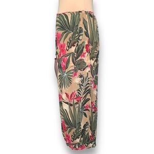 Vintage Monte Skirt Tan Fuchsia Pink Column Wrap Maxi Tropical Palm Printed 16